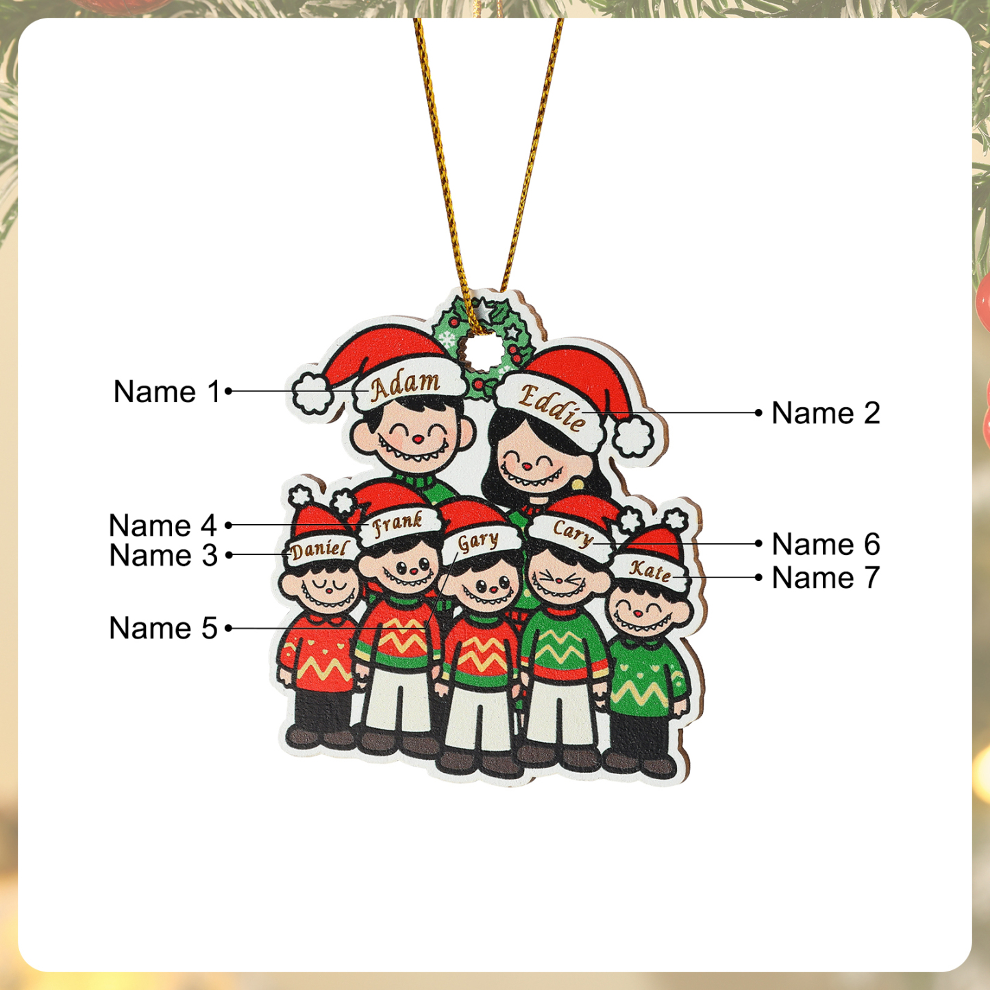 Personalised Cartoon Family Wooden Xmas Ornament