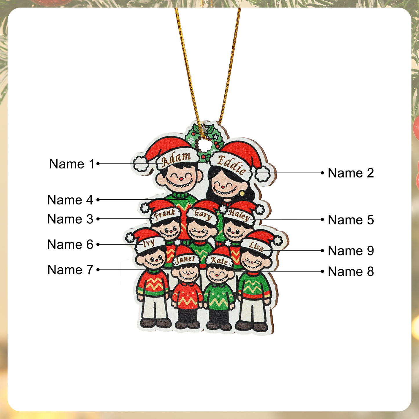 Personalised Cartoon Family Wooden Xmas Ornament