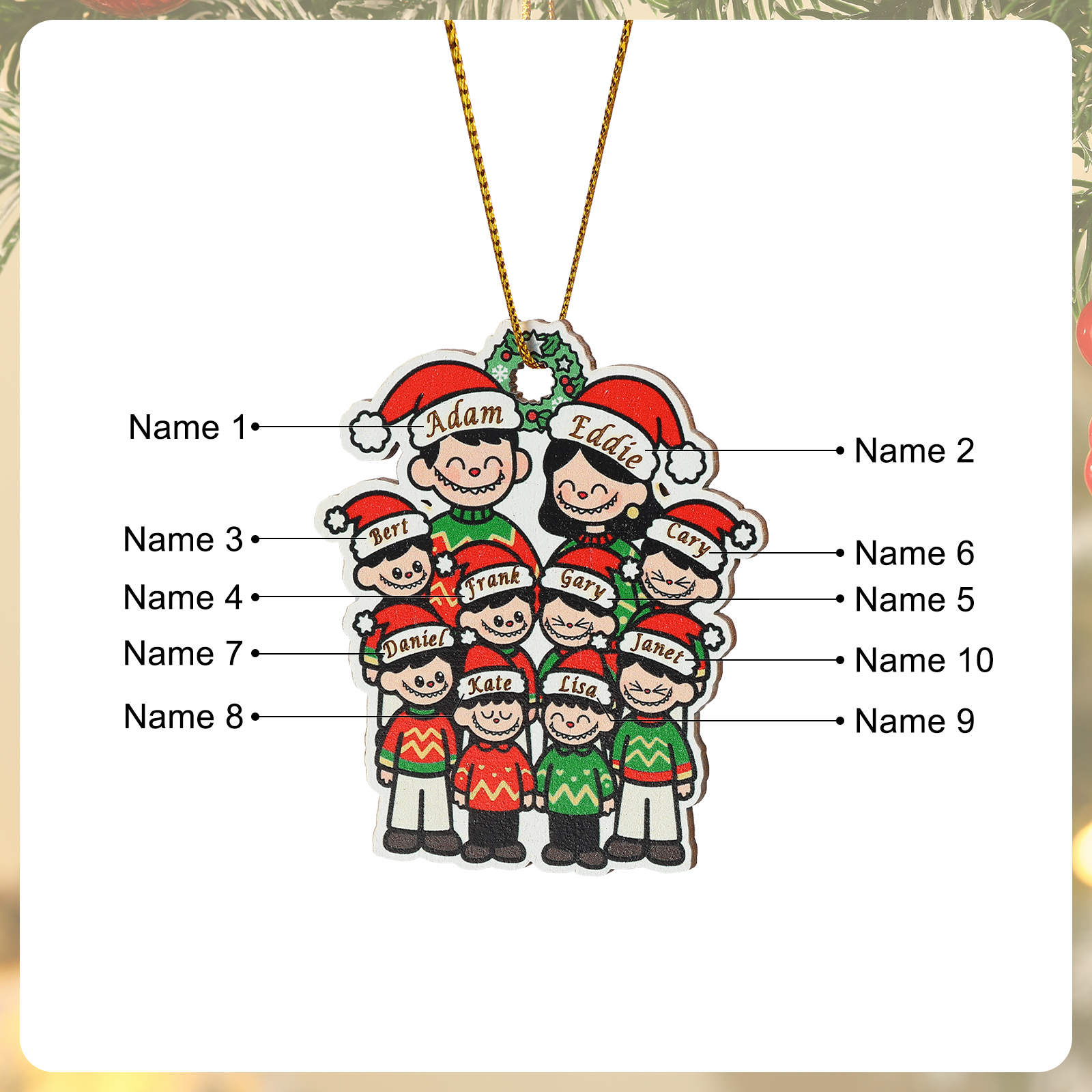 Personalised Cartoon Family Wooden Xmas Ornament