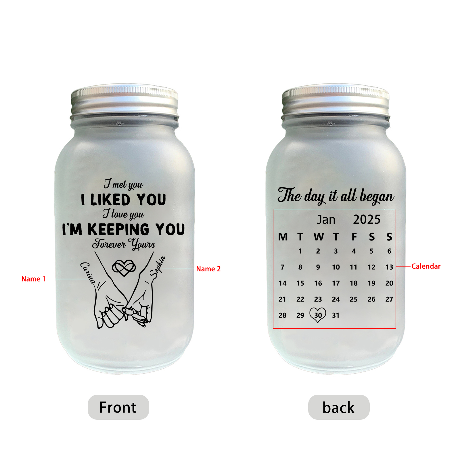 Personalised Couple Pinky Promise Solar Mason Jar Fairy Light