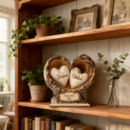 Personalised Wooden Heart-Shaped Tree Trunk Plaque for Couple