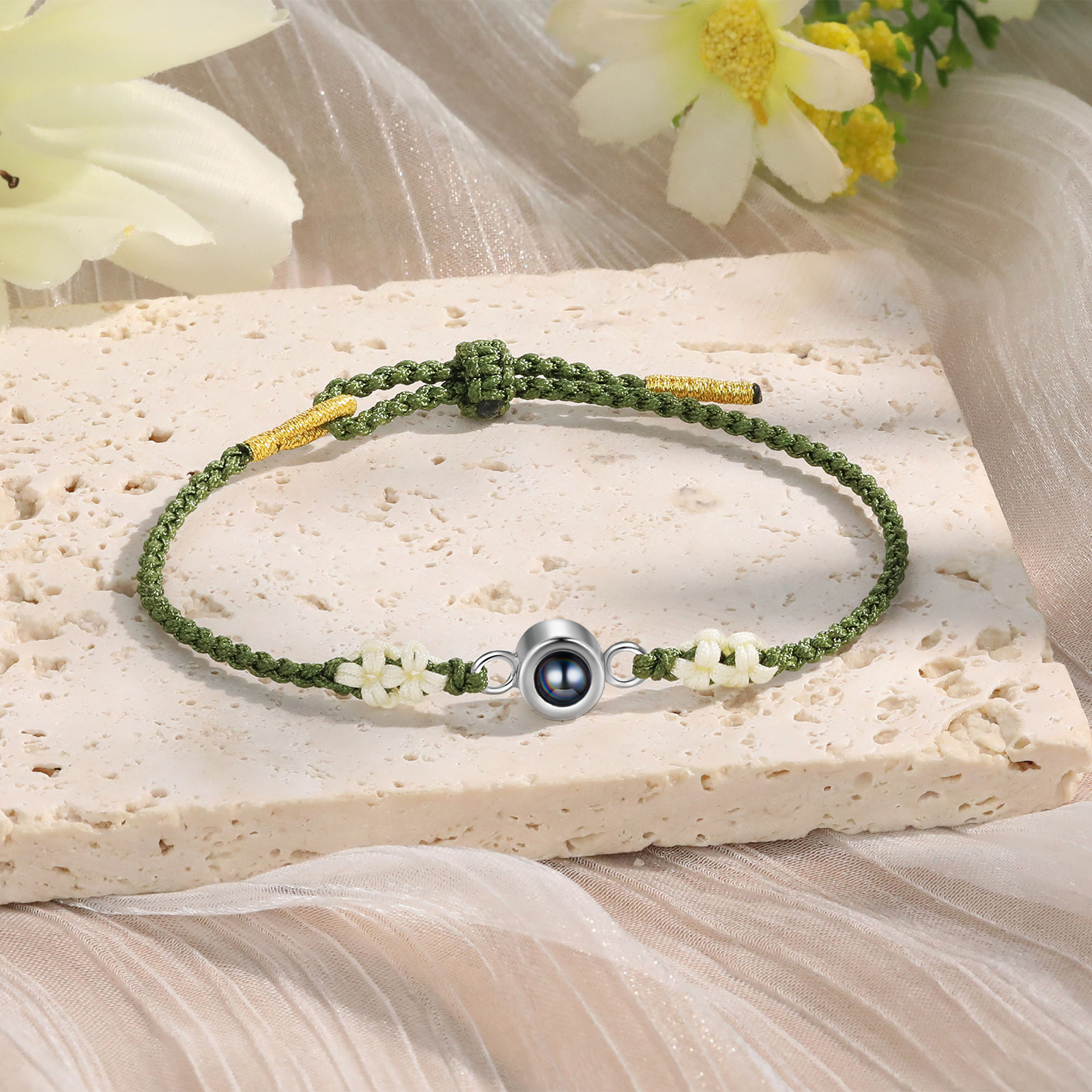 Personalised Olive Macrame Projection Bracelet
