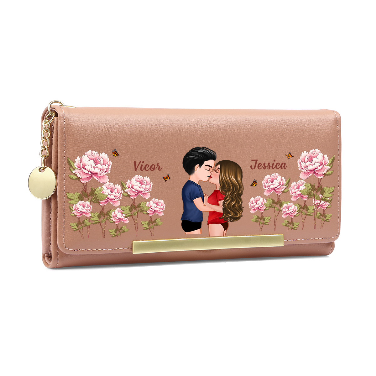 Personalised Couple Floral Purse Print PU Wallet For Women