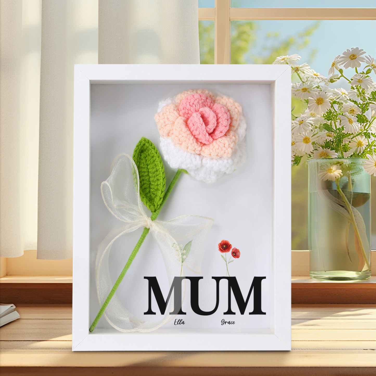 Personalised 3D Crochet Floral Shadow Box Frame