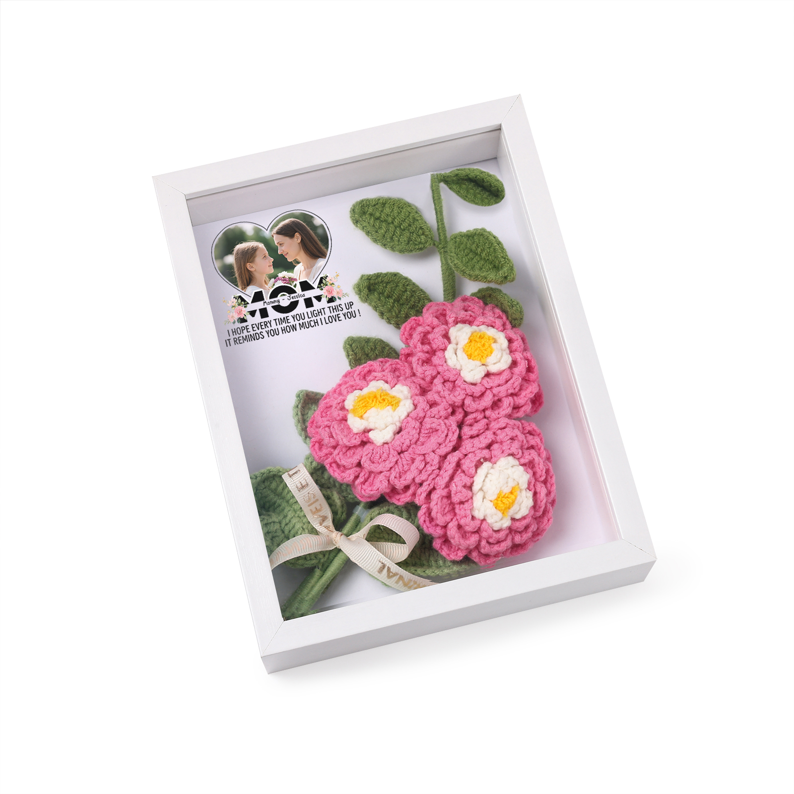 Personalised 3D Peony Crochet Flower Shadow Box Frame