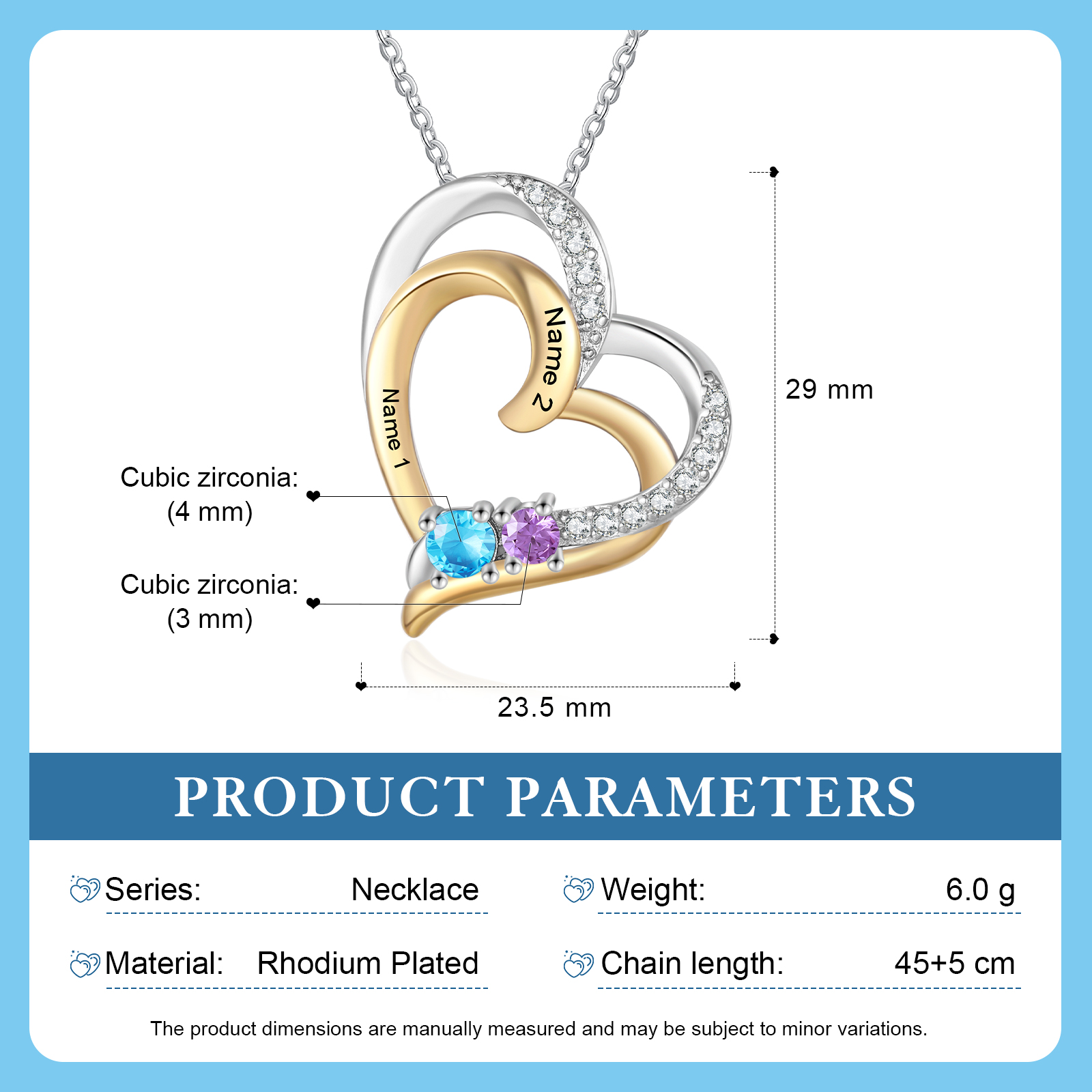 Personalised Double Heart Birthstone Necklace