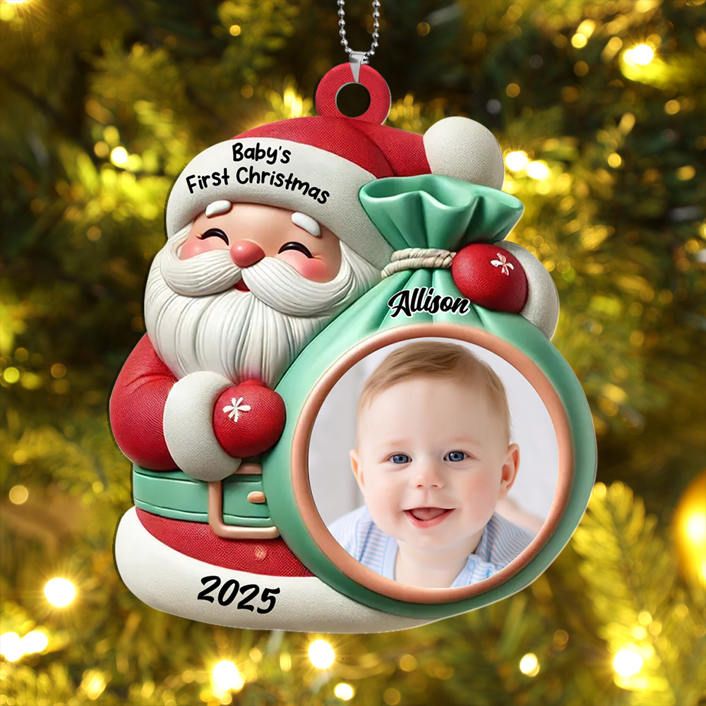 Baby's First Christmas Photo Ornament Personalized Custom Name 2025 Customizable Holiday Tree Gift for New Parents Grandparents and Baby | Jessemade