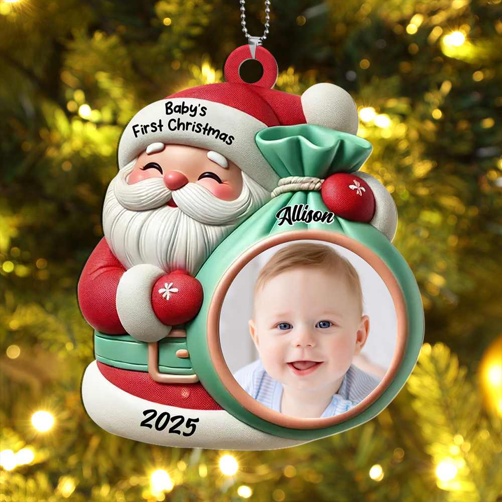 Baby's First Christmas Photo Ornament Personalized Custom Name 2025 Customizable Holiday Tree Gift for New Parents Grandparents and Baby | Jessemade