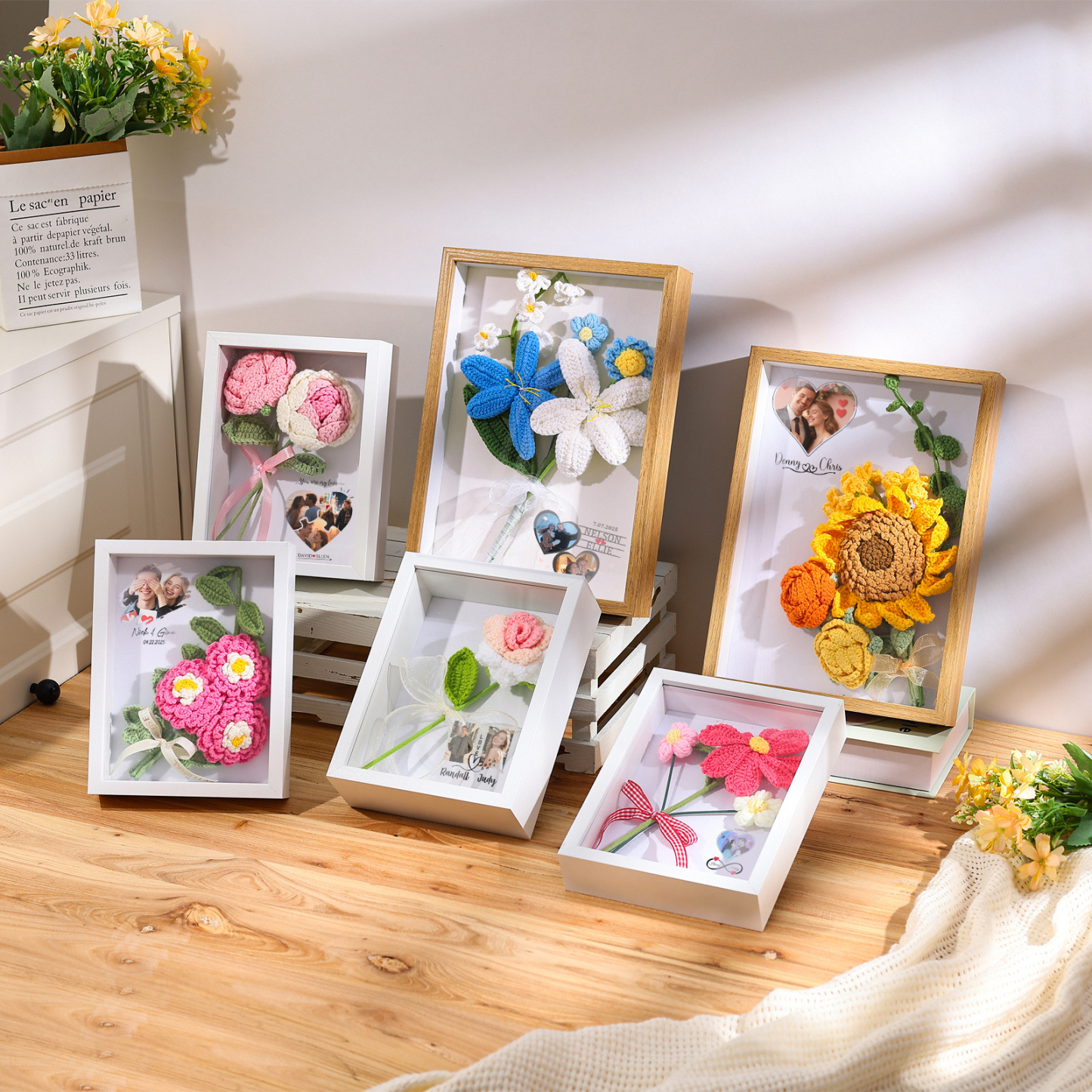 Personalised 3D Tulip Crochet Flower Photo Frame