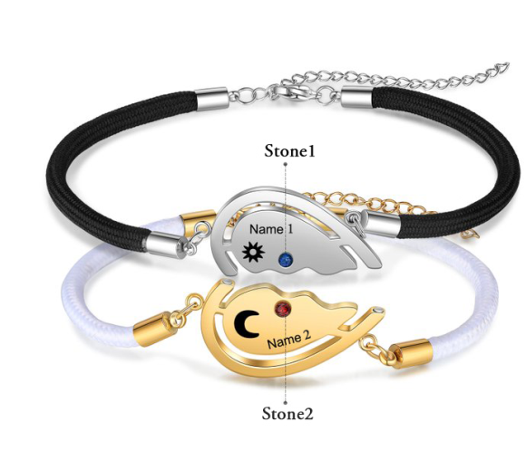 Personalised Matching Couple Bracelet Custom Names Sun And Moon Heart Bracelet Valentine's Day Gifts For Her or Him