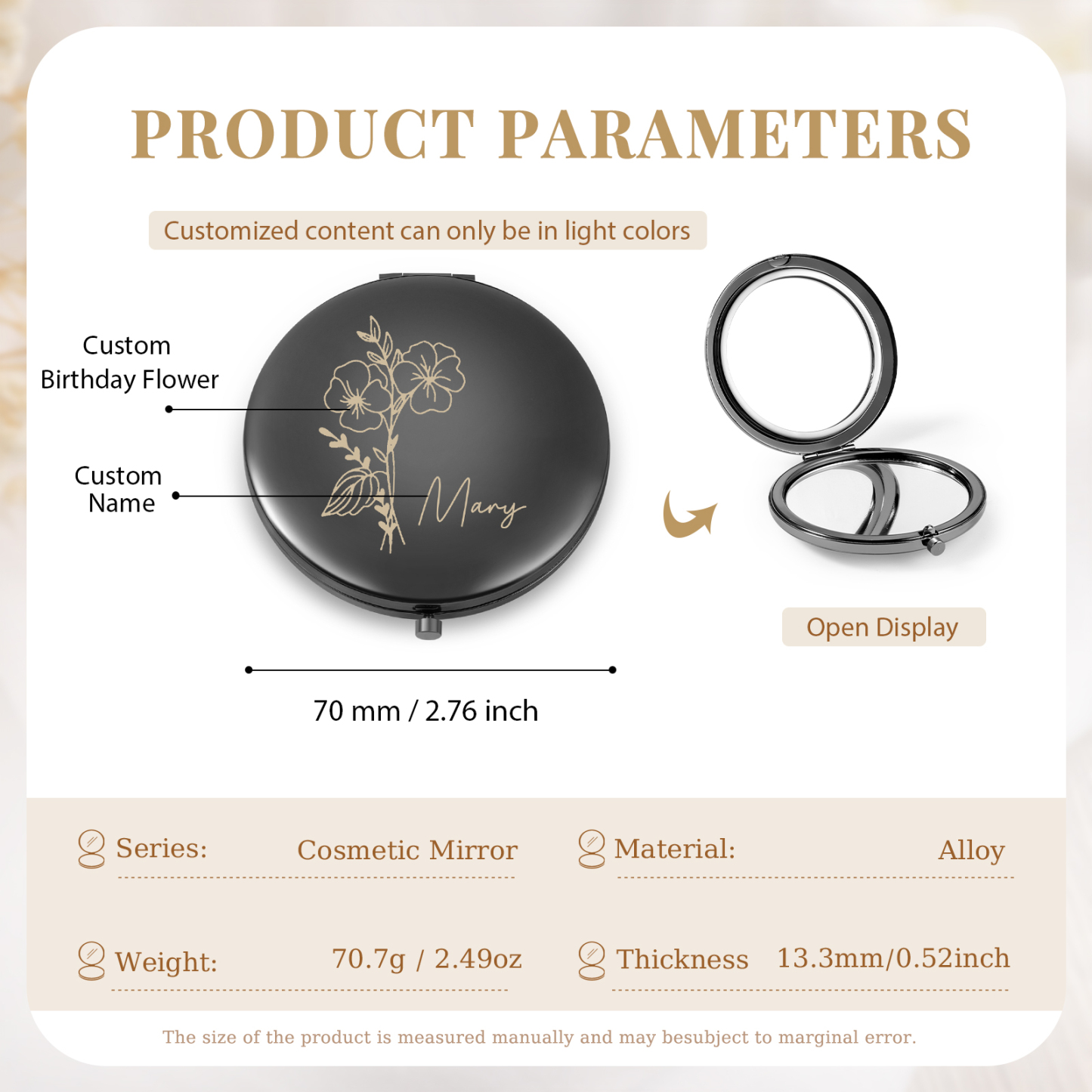 Personalized Name And Birth Flower Makeup Mirror Exquisite Small Gift For Her