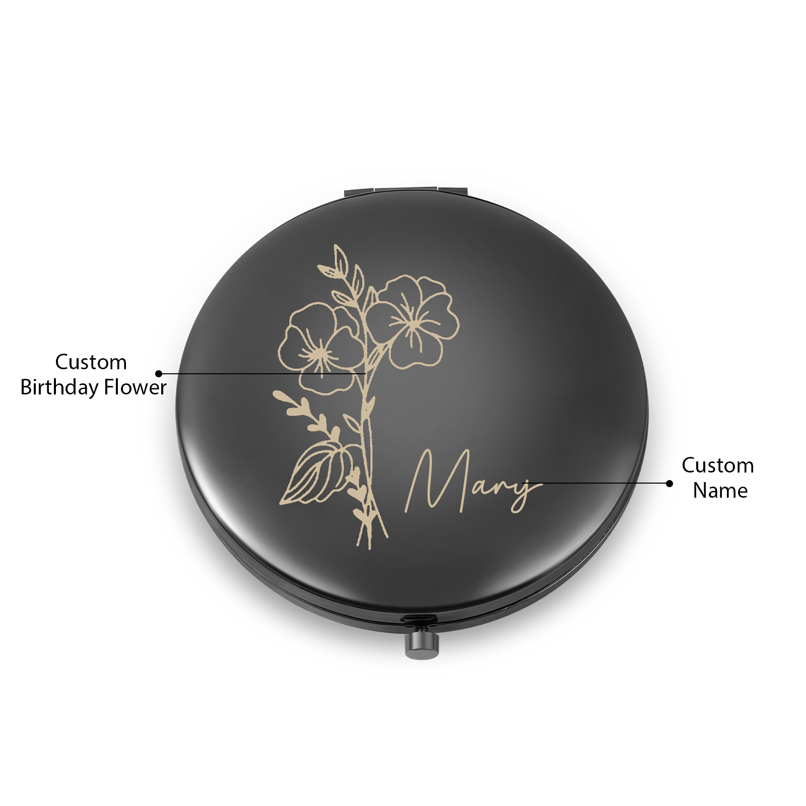 Personalized Name And Birth Flower Makeup Mirror Exquisite Small Gift For Her