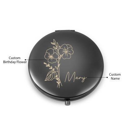Personalized Name And Birth Flower Makeup Mirror Exquisite Small Gift For Her