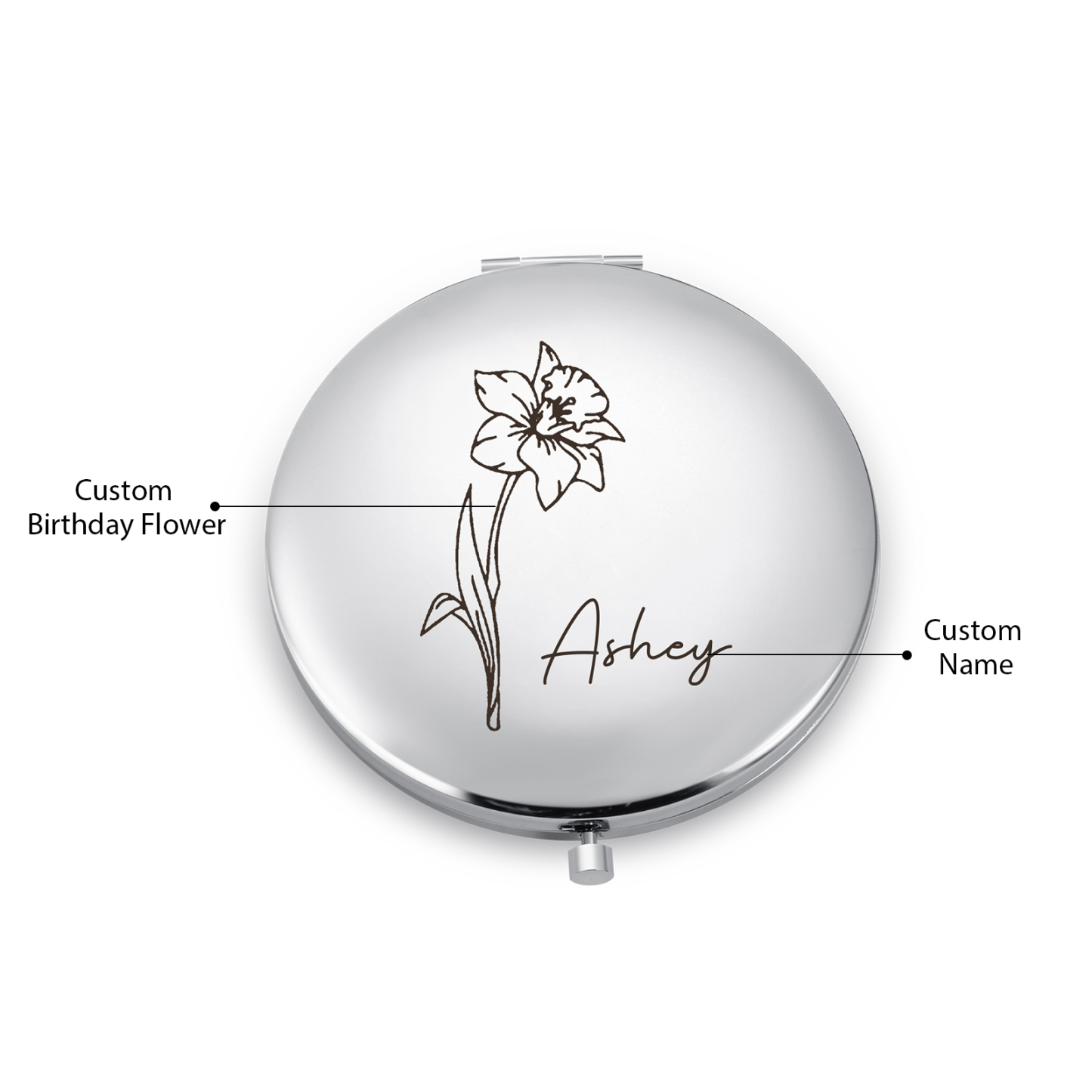 Personalized Name And Birth Flower Makeup Mirror Exquisite Small Gift For Her