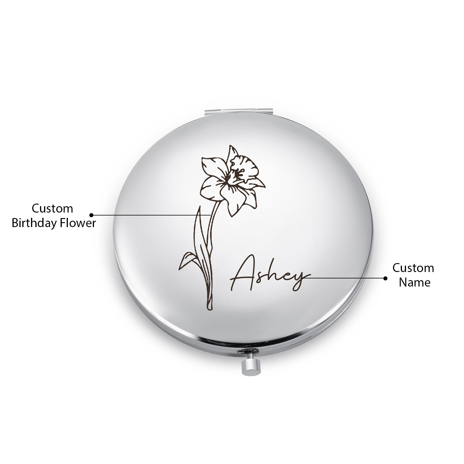 Personalized Name And Birth Flower Makeup Mirror Exquisite Small Gift For Her