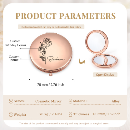 Personalized Name And Birth Flower Makeup Mirror Exquisite Small Gift For Her