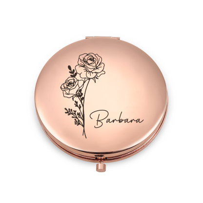 Personalized Name And Birth Flower Makeup Mirror Exquisite Small Gift For Her