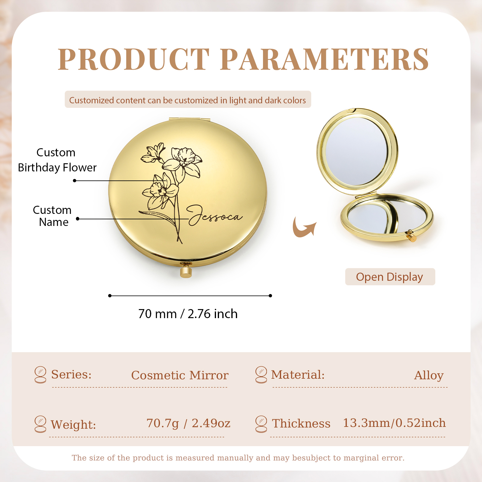 Personalized Name And Birth Flower Makeup Mirror Exquisite Small Gift For Her