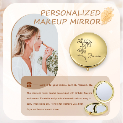 Personalized Name And Birth Flower Makeup Mirror Exquisite Small Gift For Her