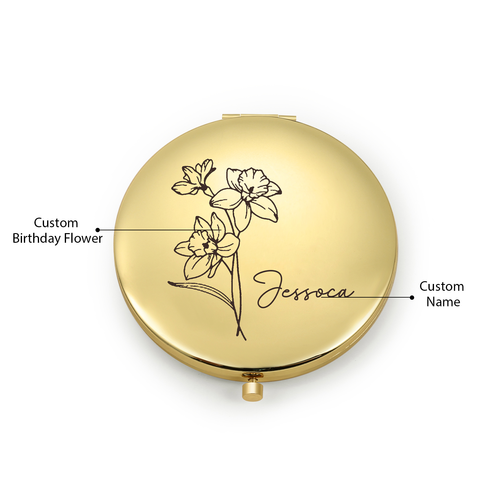 Personalized Name And Birth Flower Makeup Mirror Exquisite Small Gift For Her