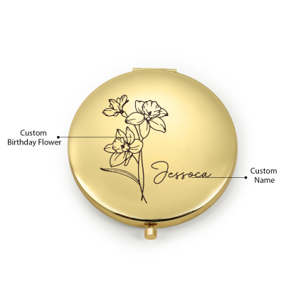 Personalized Name And Birth Flower Makeup Mirror Exquisite Small Gift For Her