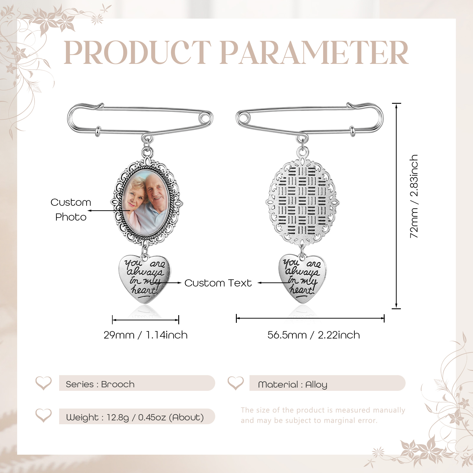 Personalised Photo Brooch with Heart Shape Charm – Perfect Custom Gift for Loved Ones | Jessemade