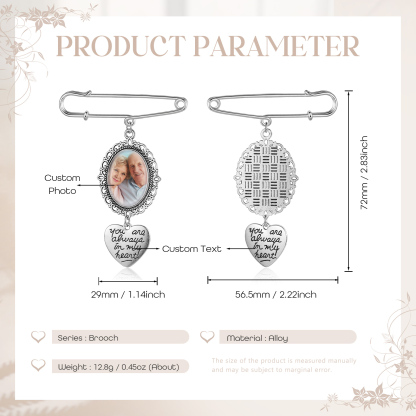 Personalised Photo Brooch with Heart Shape Charm – Perfect Custom Gift for Loved Ones | Jessemade