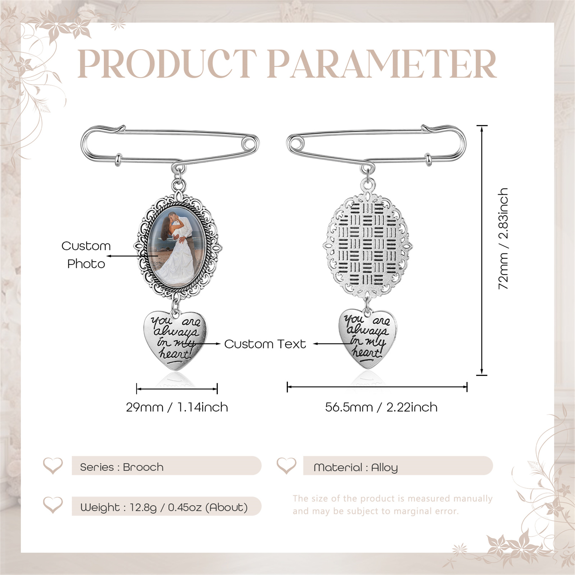 Personalised Photo Brooch with Heart Shape Charm – Perfect Custom Gift for Loved Ones | Jessemade