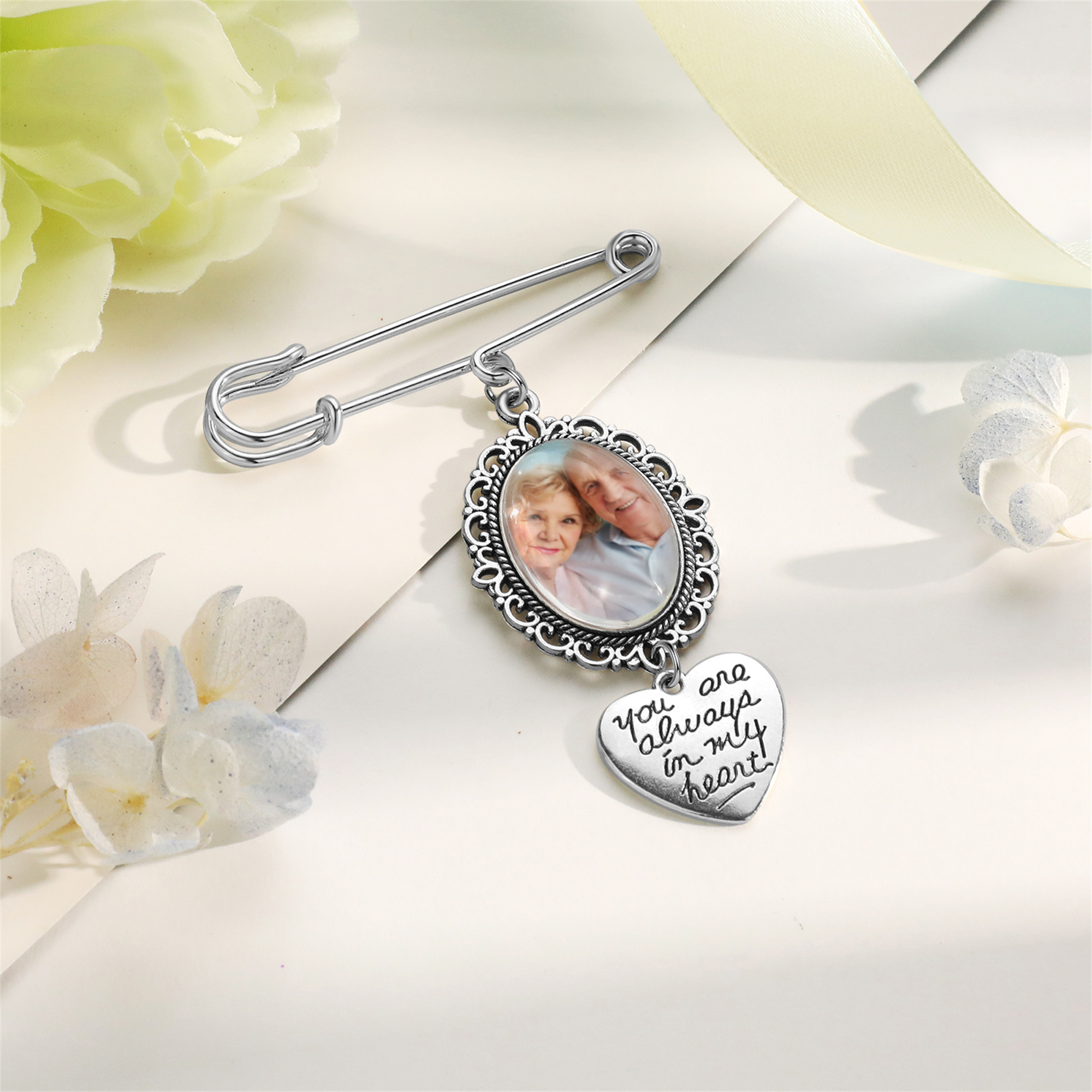 Personalised Photo Brooch with Heart Shape Charm – Perfect Custom Gift for Loved Ones | Jessemade