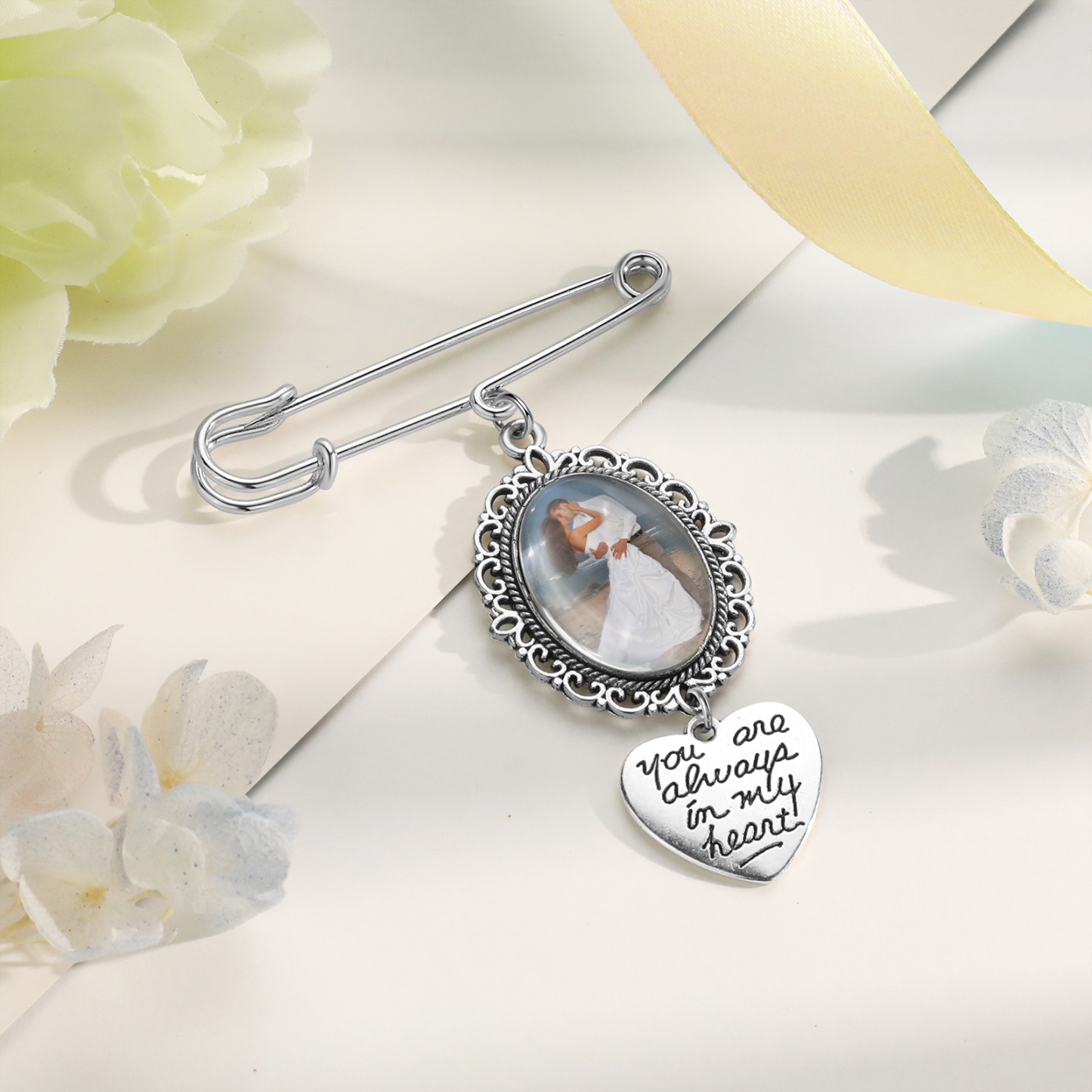 Personalised Photo Brooch with Heart Shape Charm – Perfect Custom Gift for Loved Ones | Jessemade