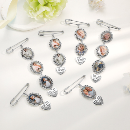 3 Photos & 1 Text Personalised Photo Brooch with Heart Shape Charm – Perfect Custom Gift for Loved Ones | Jessemade