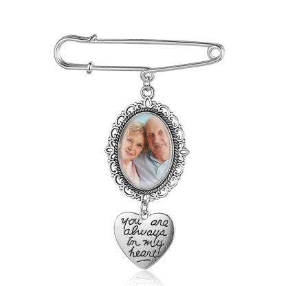 Personalised Photo Brooch with Heart Shape Charm – Perfect Custom Gift for Loved Ones | Jessemade