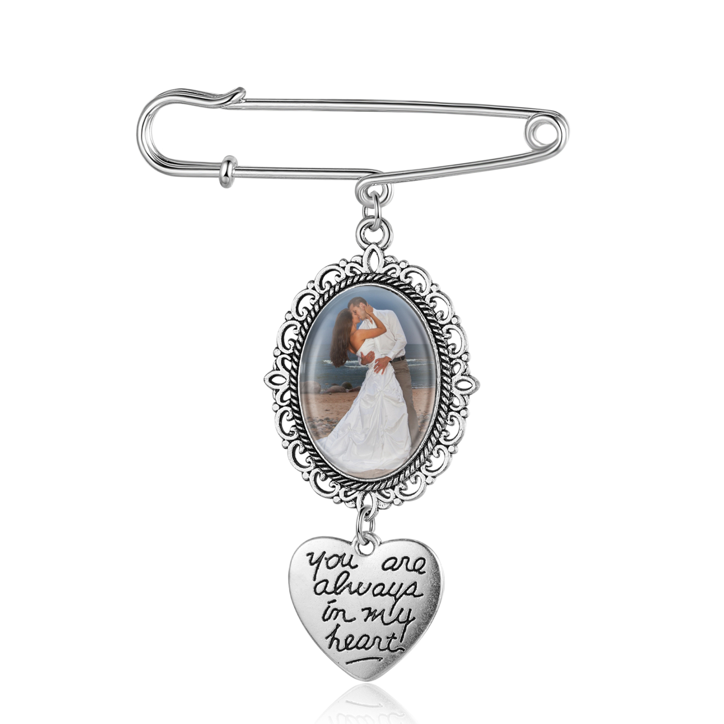 Personalised Photo Brooch with Heart Shape Charm – Perfect Custom Gift