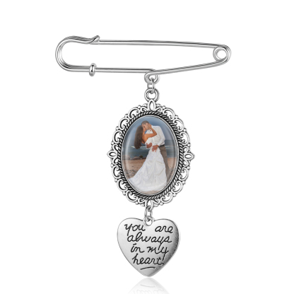 Personalised Photo Brooch with Heart Shape Charm – Perfect Custom Gift