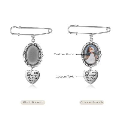 Personalised Photo Brooch with Heart Shape Charm – Perfect Custom Gift for Loved Ones | Jessemade