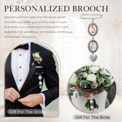 2 Photos & 1 Text Personalised Photo Brooch with Heart Shape Charm – Perfect Custom Gift for Loved Ones | Jessemade