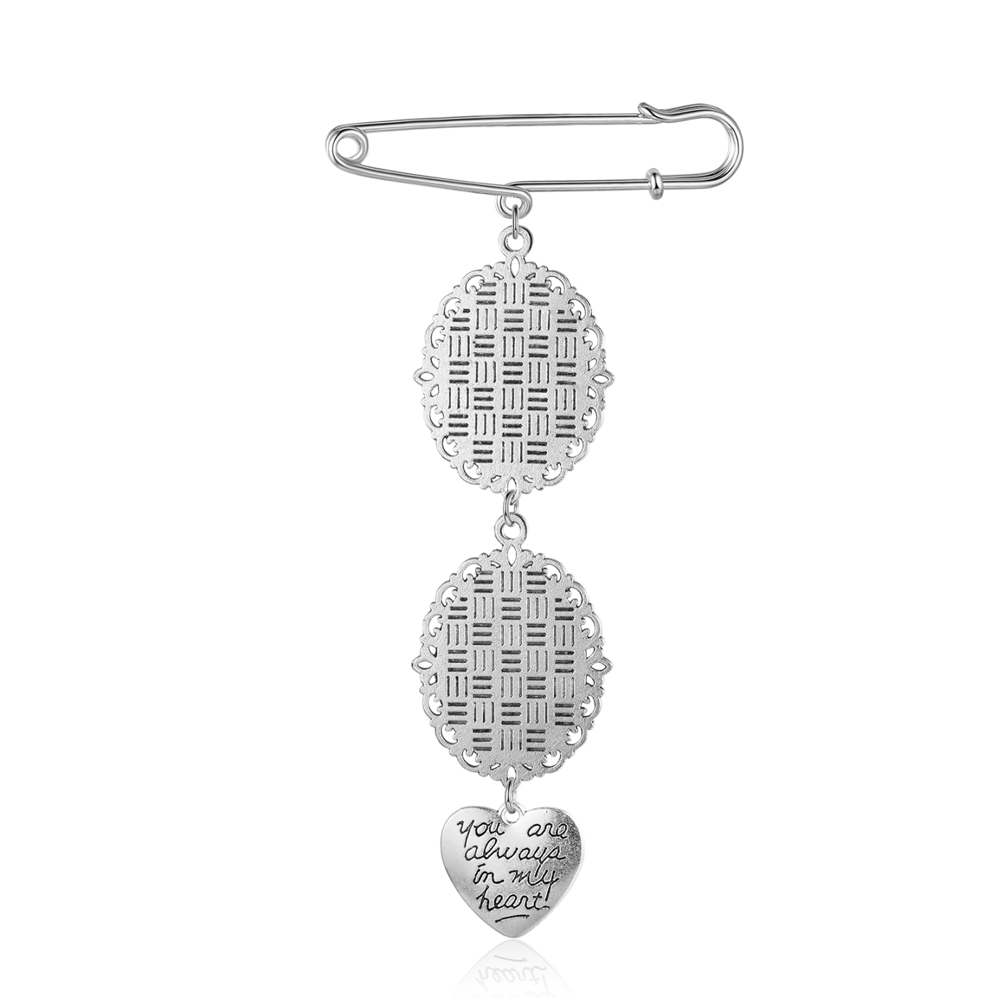 2 Photos & 1 Text Personalised Photo Brooch with Heart Shape Charm – Perfect Custom Gift for Loved Ones | Jessemade