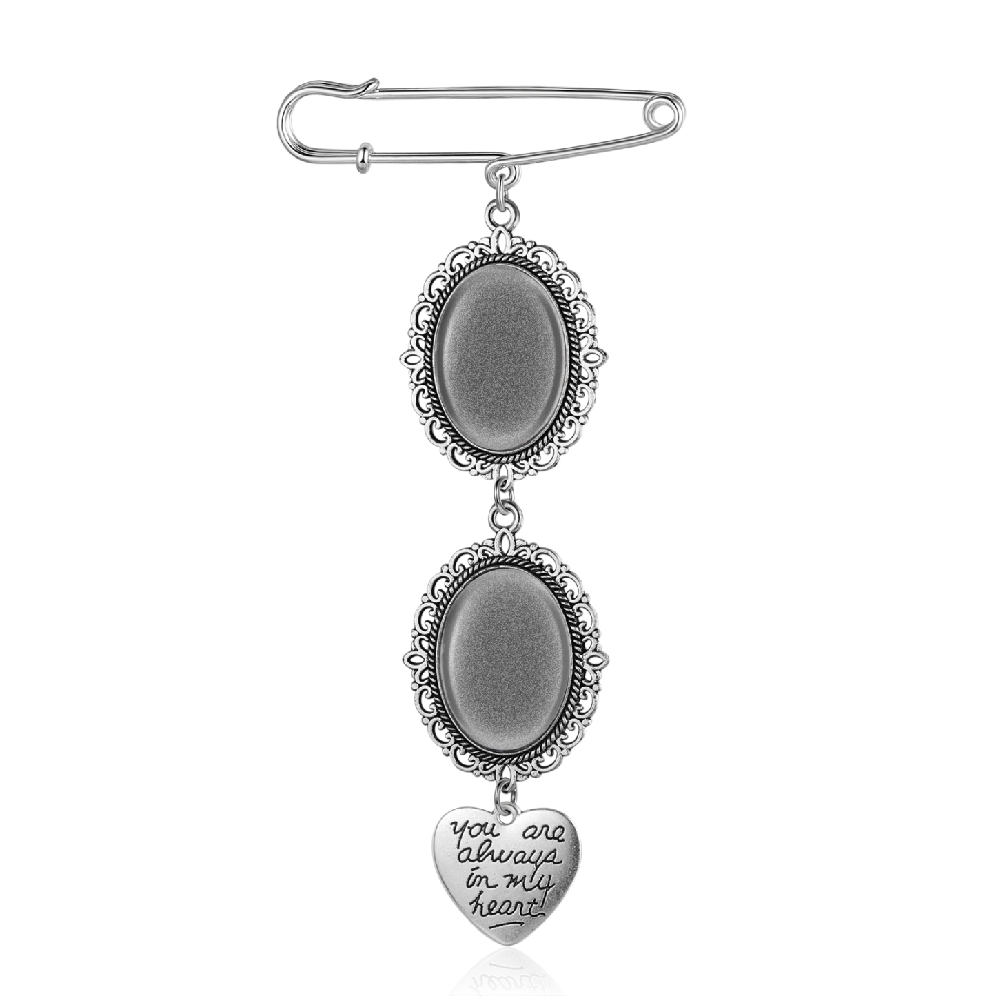 2 Photos & 1 Text Personalised Photo Brooch with Heart Shape Charm – Perfect Custom Gift for Loved Ones | Jessemade