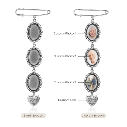 3 Photos & 1 Text Personalised Photo Brooch with Heart Shape Charm – Perfect Custom Gift for Loved Ones | Jessemade