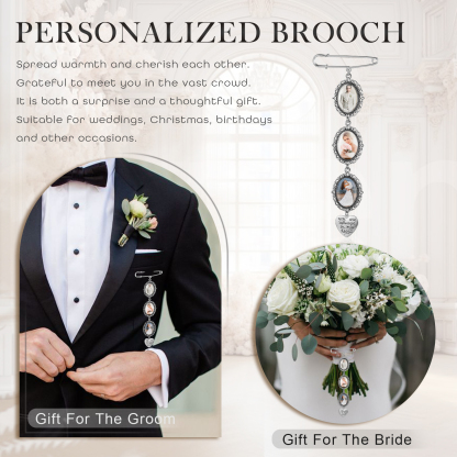 3 Photos & 1 Text Personalised Photo Brooch with Heart Shape Charm – Perfect Custom Gift for Loved Ones | Jessemade