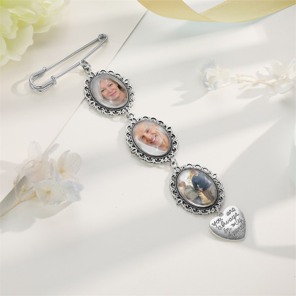 3 Photos & 1 Text Personalised Photo Brooch with Heart Shape Charm – Perfect Custom Gift for Loved Ones | Jessemade