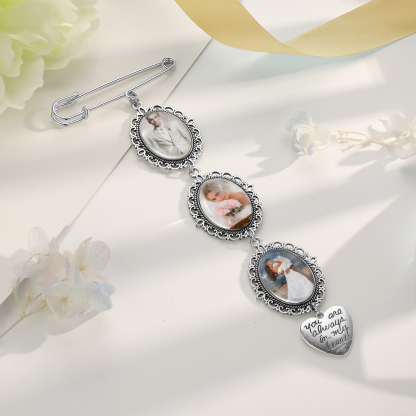 3 Photos & 1 Text Personalised Photo Brooch with Heart Shape Charm – Perfect Custom Gift for Loved Ones | Jessemade