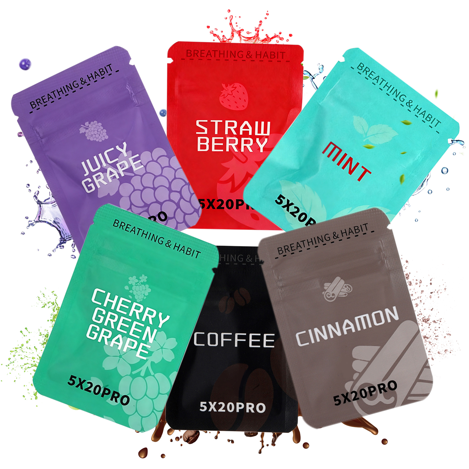 5*20 PRO Breathing Necklace Replacement Cotton Wicks – 18 Flavors, 3 Sticks per Pack