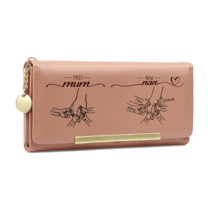 Personalised Holding hands Engraved Pink PU Wallet for Mum/Nan