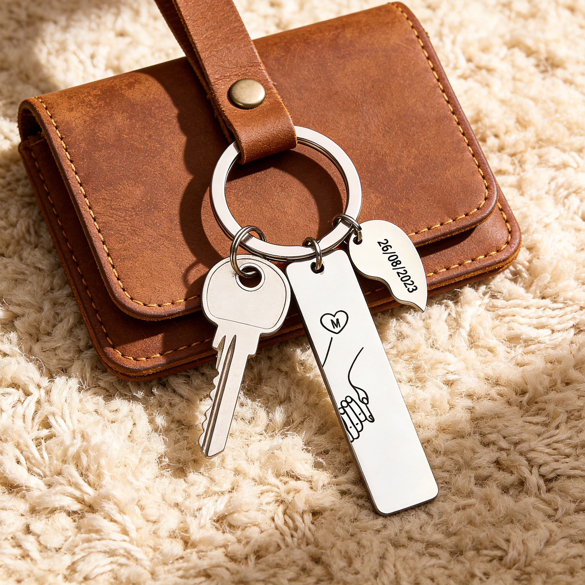 Personalised Hand in Hand Couple Keyring Set With Gift Box, Custom Keyring Engrave Name Matching Couple Gifts, Valentine's Day Gift for Him-Silver Color