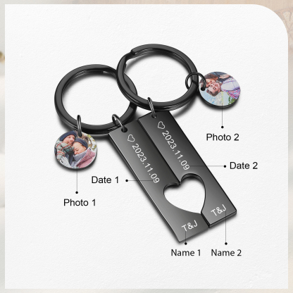 Personalized Keyring & Bracelet Gift Set – 2 Custom Keychains, Photo Bracelet, and Engraved Wallet Card with Custom Photos & Names for Couple | Jessemade
