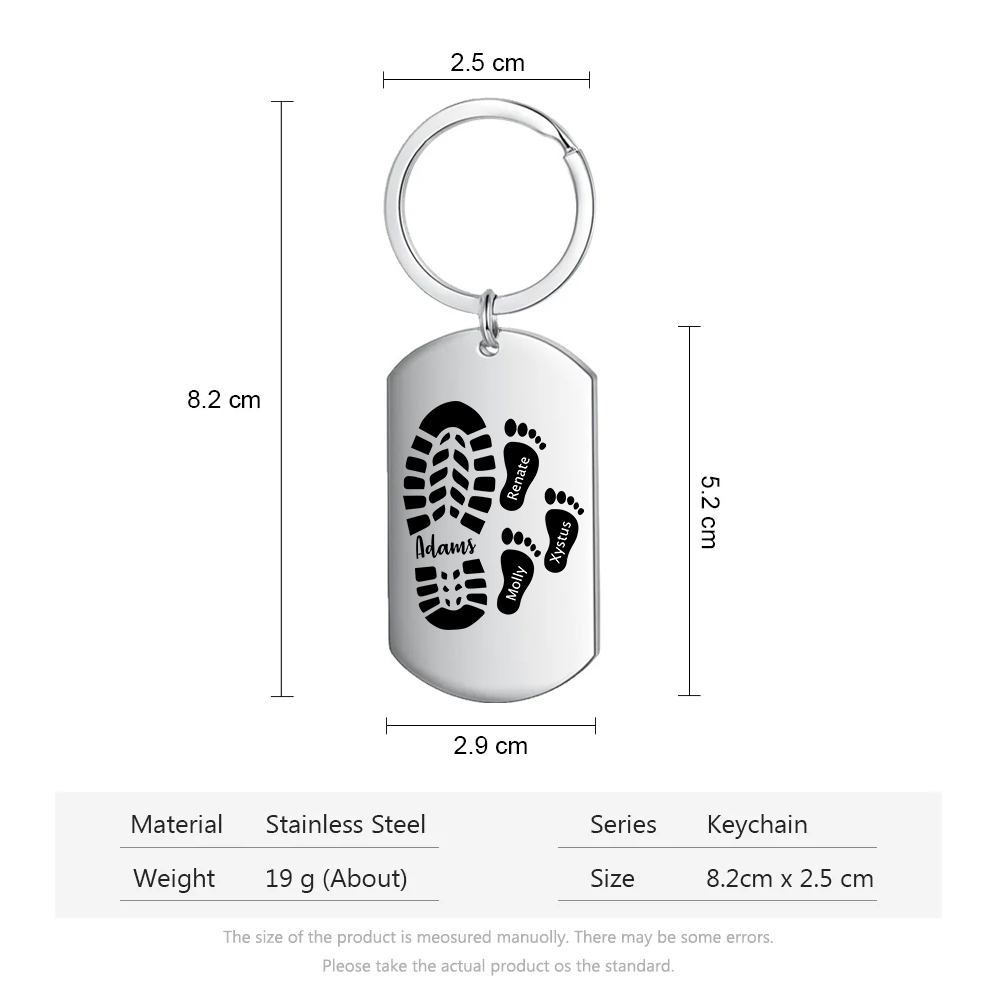 4 Names - Personalized Custom Footprint Keychain Gift Special Keychain Gift for Dad