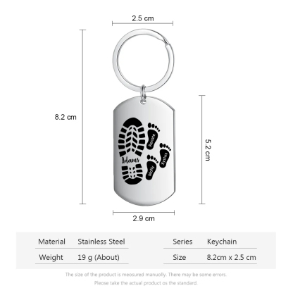 4 Names - Personalized Custom Footprint Keychain Gift Special Keychain Gift for Dad