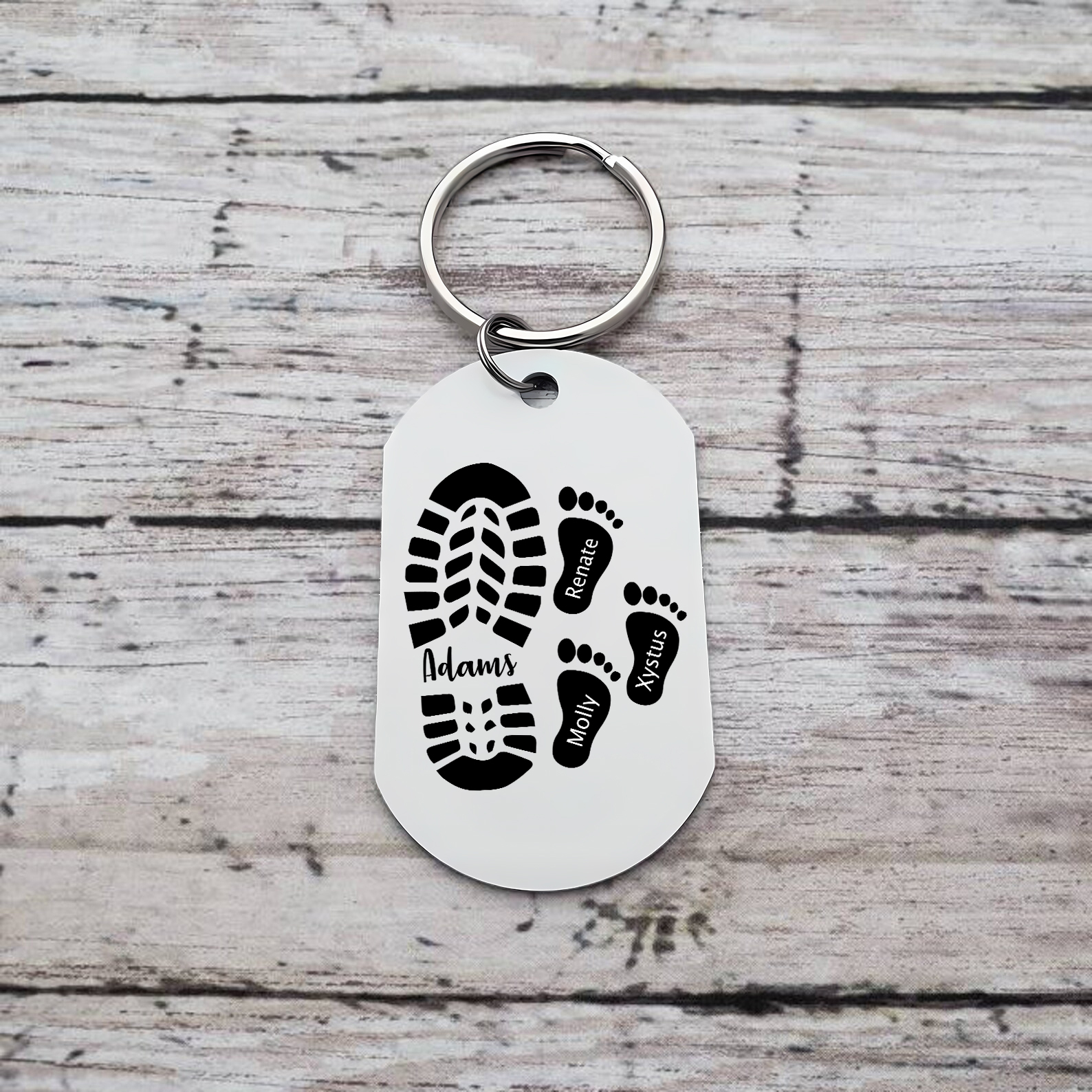 4 Names - Personalized Custom Footprint Keychain Gift Special Keychain Gift for Dad