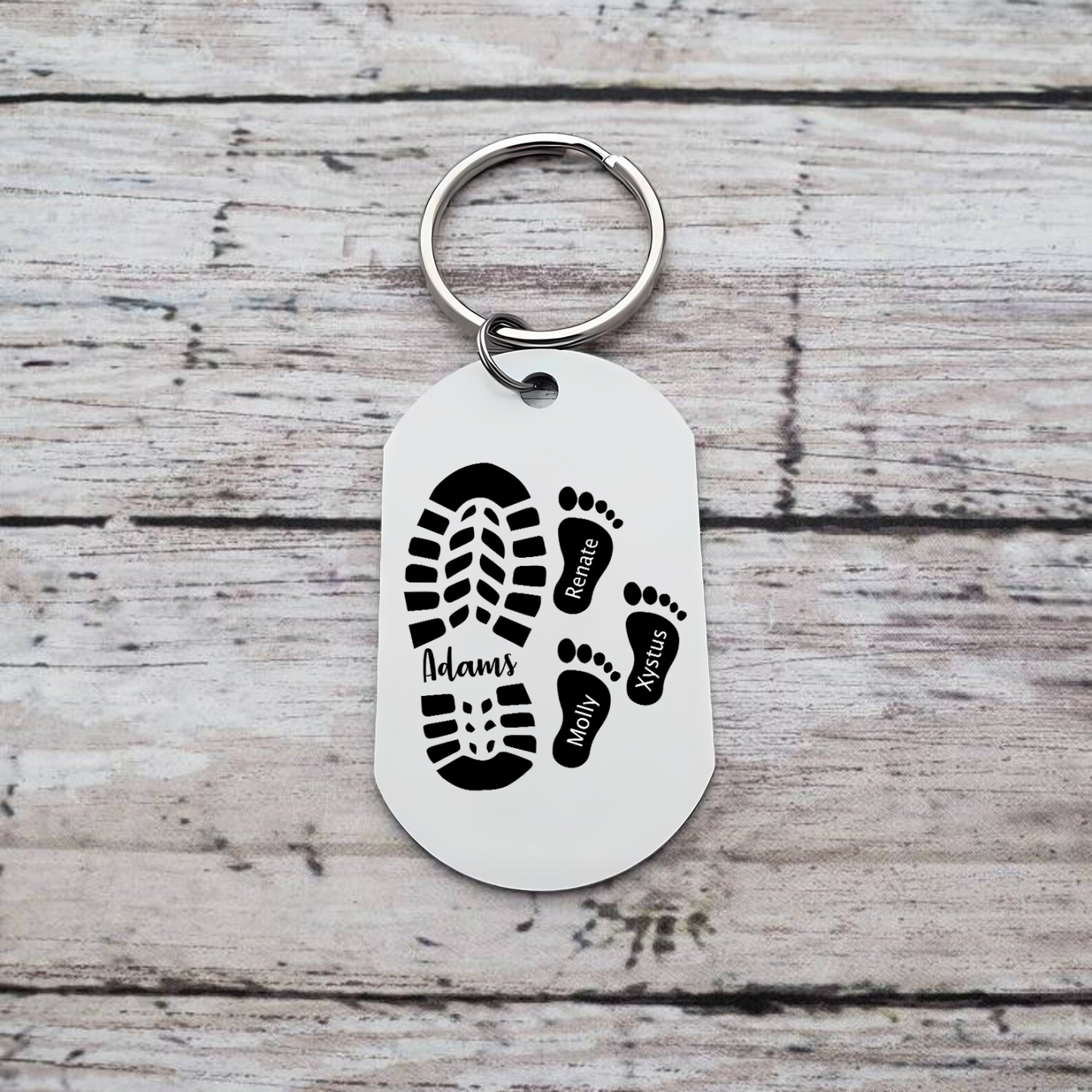 4 Names - Personalized Custom Footprint Keychain Gift Special Keychain Gift for Dad